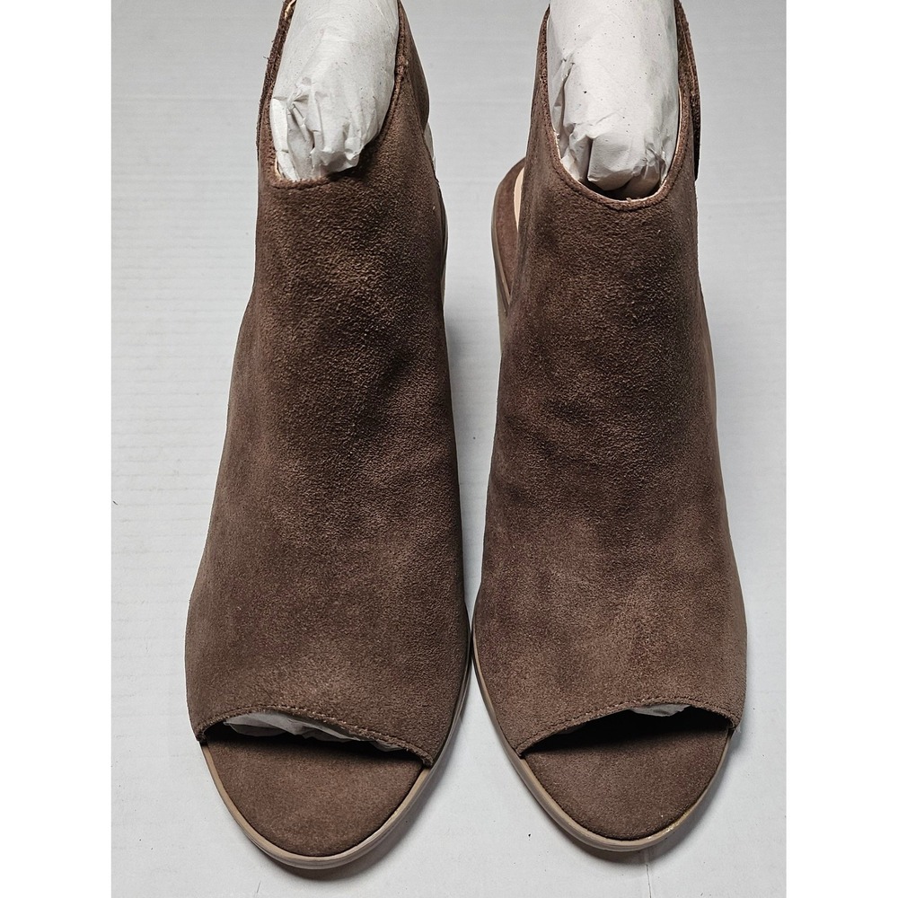 Sole Society Jagger Block Heel Peep Toe Booties Dark Taupe Suede Women's 6M